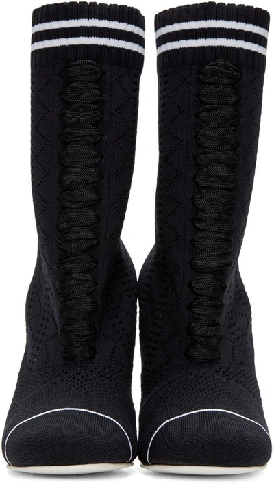 Shop Fendi Black Stretch Sock Boots In F0kjr Black/white