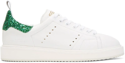 Golden Goose Starter Glitter-trimmed Leather Sneakers In White