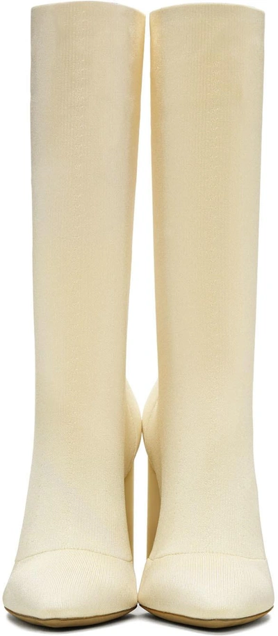 Shop Yeezy Ivory Knit Ankle Boots In Cream