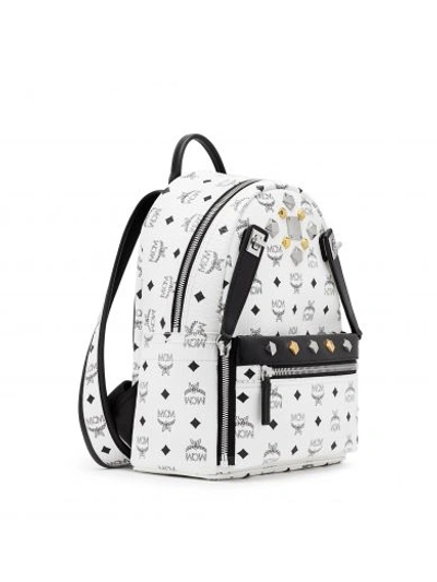 Mcm Small Dual Stark Backpack In White/black