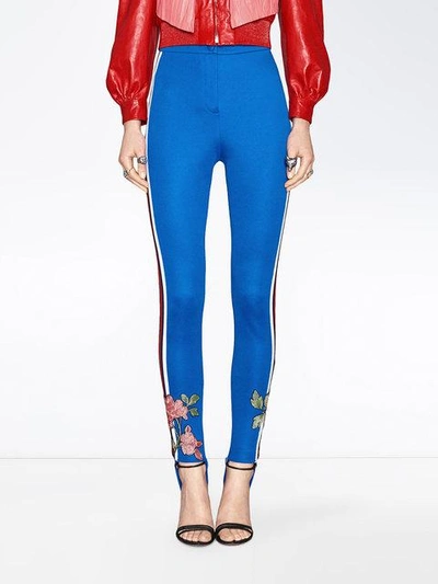 Shop Gucci Embroidered Jersey Stirrup Legging - Blue