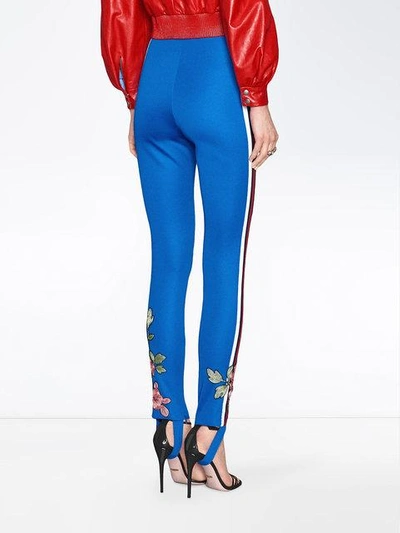 Shop Gucci Embroidered Jersey Stirrup Legging - Blue