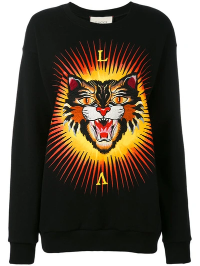 Gucci Angry Cat Print Cotton Sweatshirt In 1948 Black Multi
