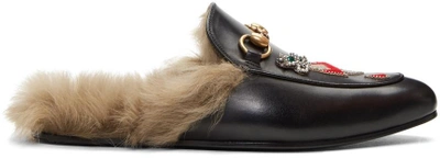 Shop Gucci Black Lion And Pierced Heart Princetown Slip-on Loafers In 1063 Black