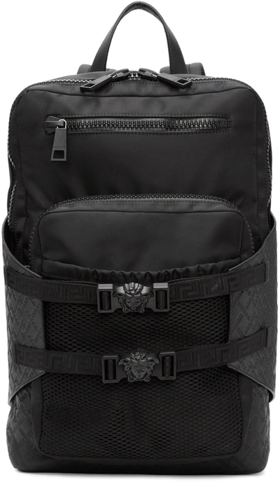 Versace Black Nylon Zip Backpack