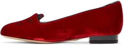 Shop Charlotte Olympia Red Velvet Kitty Flats