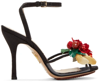 Charlotte Olympia Tropicana Embellished Satin & Pvc Peep-toe Sandals In Black