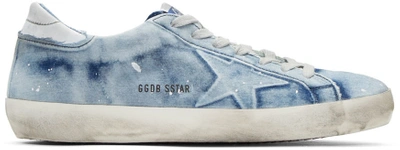 Golden Goose Men's Ggdb Superstar Bleached Denim Sneaker, White/blue