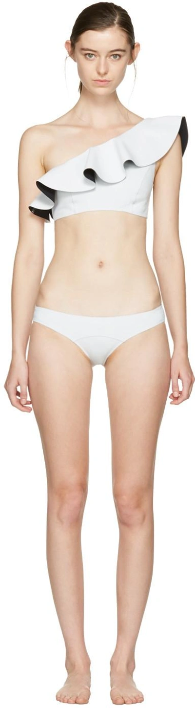 Shop Lisa Marie Fernandez White Arden Flounce Bikini In White/black Bonded