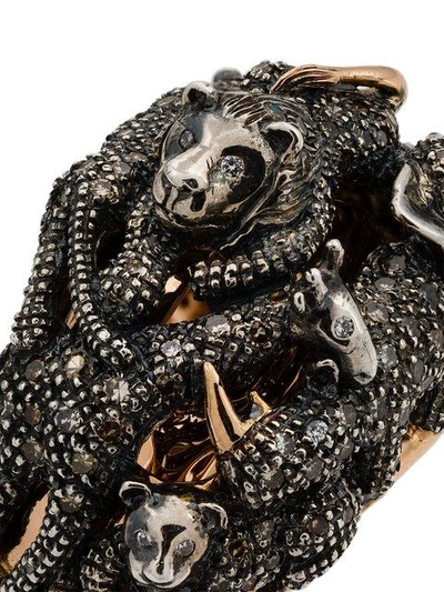 Shop Bibi Van Der Velden 18k Rose Gold Diamond Panther Double Ring In Metallic