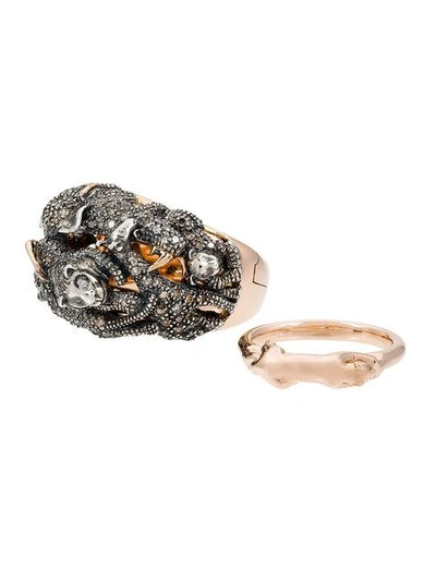 Shop Bibi Van Der Velden 18k Rose Gold Diamond Panther Double Ring In Metallic