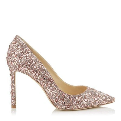 Jimmy Choo Romy 100 Ballet Pink Suede Pointy Toe Pumps With Crystal ...