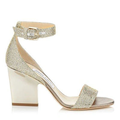 Jimmy Choo Edina 85 Champagne Glitter Fabric Wedges | ModeSens