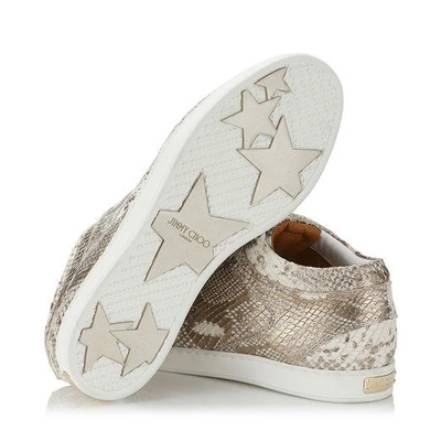 JIMMY CHOO MIAMI Champagne Metallic Snake Printed Leather Trainers 