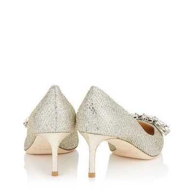 Shop Jimmy Choo Marvel 60 Champagne Glitter Fabric Pointy Toe Pumps With Crystal Piece In Champagne/crystal