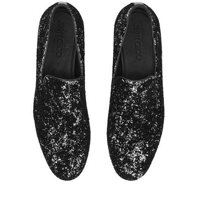 Shop Jimmy Choo Sloane Black And Silver Velvet Glitter Devour Slippers In Black/silver
