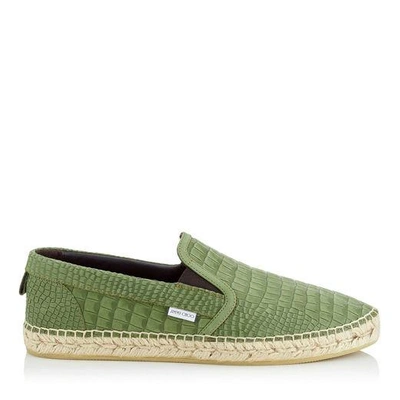 Shop Jimmy Choo Vlad Light Olive Crocodile Printed Nubuck Espradrilles