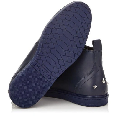 Shop Jimmy Choo Colt Official Navy Smooth Calf Leather High Top Trainers