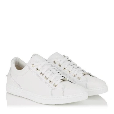 Shop Jimmy Choo Cash Official White Smooth Calf Leather Low Top Trainers In Ultra White