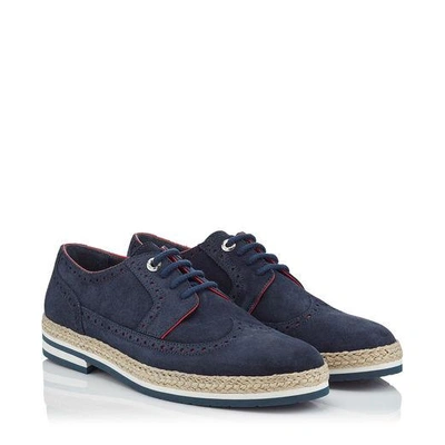 Shop Jimmy Choo Jake Official Navy Dry Suede Contrast Brogues