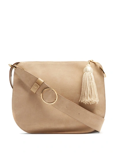 Hillier Bartley Tassel Suede And Leather Shoulder Bag In Almond-beige