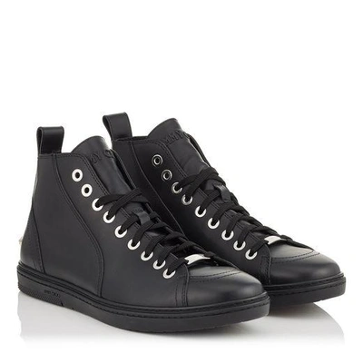 Shop Jimmy Choo Colt Black Smooth Calf Leather High Top Trainers