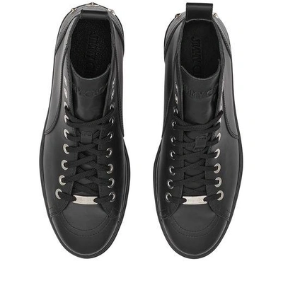 Shop Jimmy Choo Colt Black Smooth Calf Leather High Top Trainers