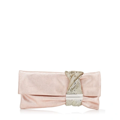Jimmy Choo Chandra Ballet Pink Metallic Leather Clutch Bag With Chainmail Bracelet
