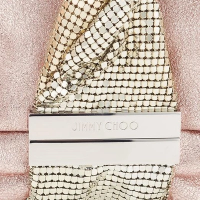 Shop Jimmy Choo Chandra Ballet Pink Metallic Leather Clutch Bag With Chainmail Bracelet