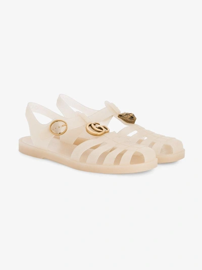 Shop Gucci Nude Buckle Strap Jelly Sandals In Beige