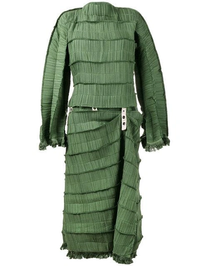 Shop Loewe Pleated Midi Dress In Green