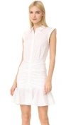 Veronica Beard Sleeveless Ruched Poplin Shirtdress In White