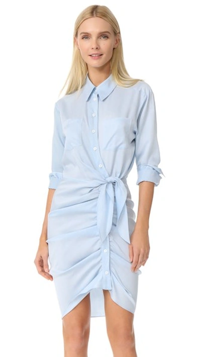 Veronica Beard Sierra Ruched Chambray Mini Dress, Light Blue | ModeSens