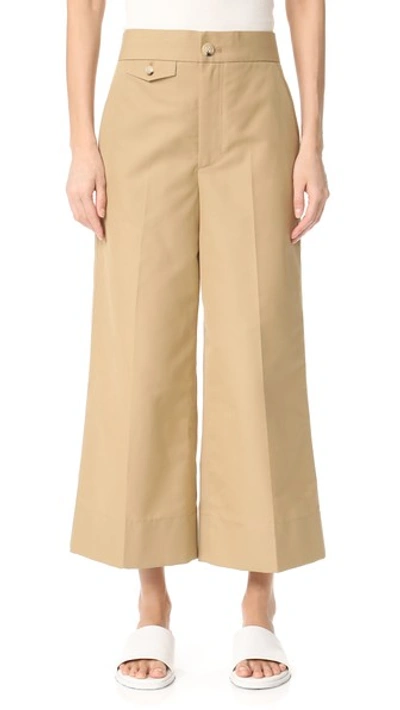 Helmut Lang High-rise Wide-leg Cotton-faille Trousers In Beige