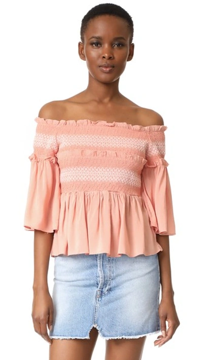 Endless Rose Smocked Bell Blouse In Nude Pink