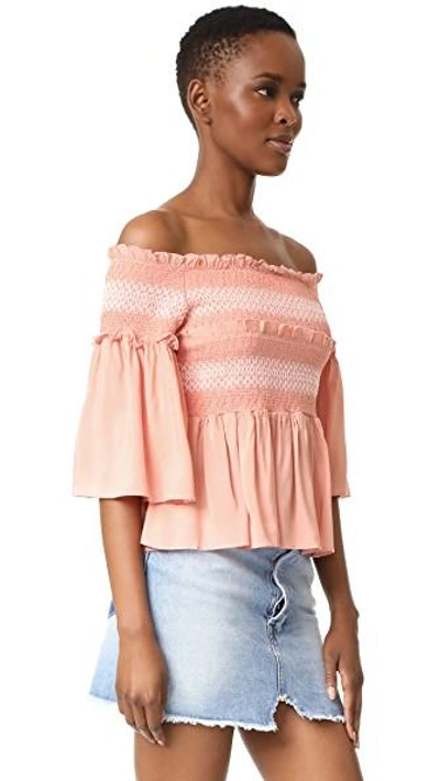 Shop Endless Rose Smocked Bell Blouse In Nude Pink