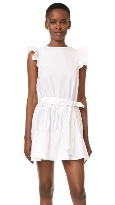 English Factory Ruffled Dress With Tie Detail In White