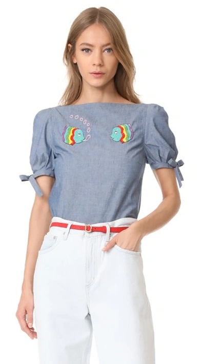 Olympia Le-tan Grape Ape Embroidered Blouse In Blue