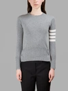 Thom Browne Crew Neck Pullover With White 4-bar Stripe In Grey Cashmere