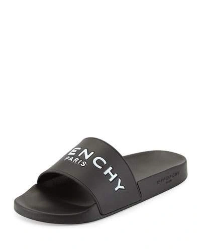 Shop Givenchy Logo Rubber Sandal Slide In Blackbad