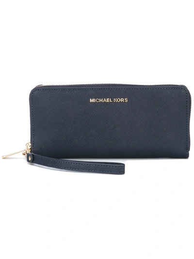 Shop Michael Michael Kors 'jet Set' Continental Wristlet Wallet In Blue