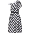 CAROLINA HERRERA GINGHAM TAFFETA DRAPED MIDI DRESS,P00257343-1