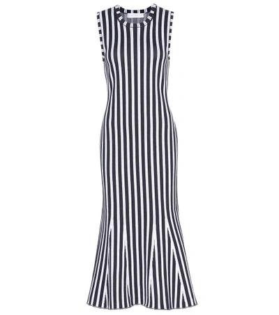 Shop Victoria Beckham Wide Stripe Intarsia Fitted Kick Dress In White-eavy