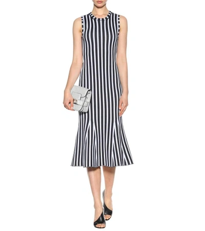 Shop Victoria Beckham Wide Stripe Intarsia Fitted Kick Dress In White-eavy