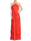 KAY UNGER Ruffled Halterneck Gown