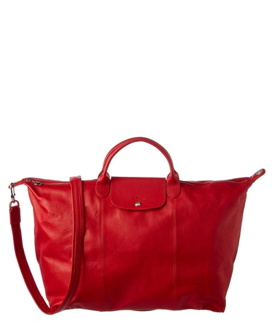Longchamp Le Pliage Cuir Large Leather Travel Bag' In Red