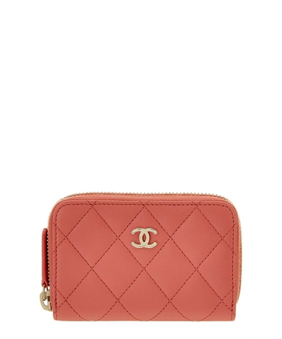 Chanel Pink Quilted Lambskin Matrasse Coin Purse' In Red