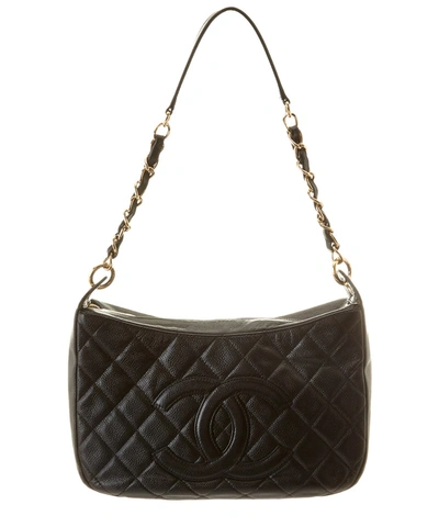 Chanel Black Quilted Caviar Leather Cc Shoulder Bag'