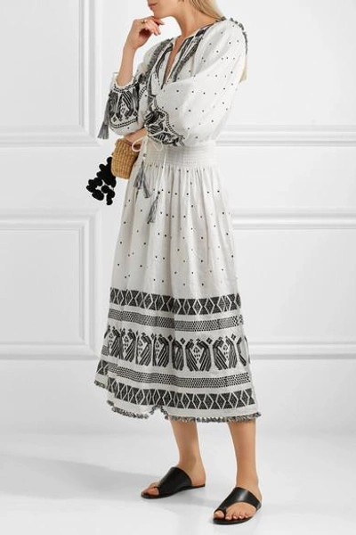 Shop Zimmermann Divinity Tassel-trimmed Embroidered Linen Midi Dress In White