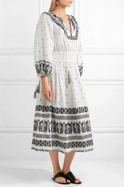 Shop Zimmermann Divinity Tassel-trimmed Embroidered Linen Midi Dress In White